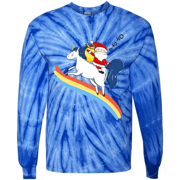 Christmas Santa Riding Unicorn Rainbow Funny Xmas Funny Gift Tie-Dye Long Sleeve Shirt