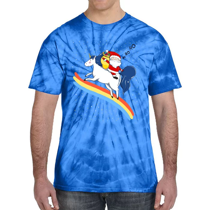 Christmas Santa Riding Unicorn Rainbow Funny Xmas Funny Gift Tie-Dye T-Shirt