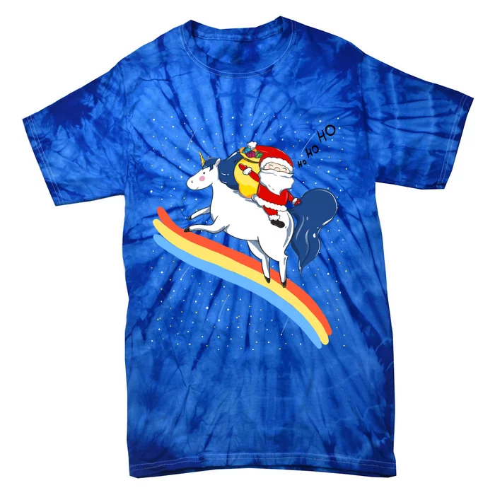 Christmas Santa Riding Unicorn Rainbow Funny Xmas Funny Gift Tie-Dye T-Shirt