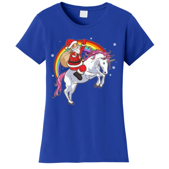 Christmas Santa Riding Unicorn Magical Xmas Rainbow Space Gift Women's T-Shirt