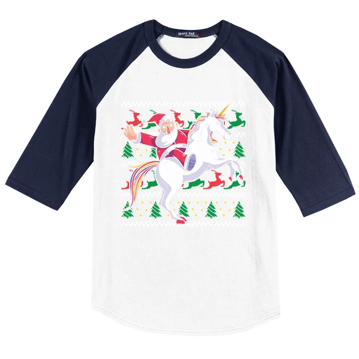 Christmas Santa Riding Unicorn Great Gift Baseball Sleeve Shirt