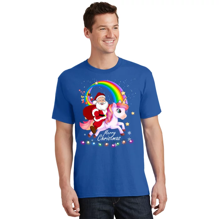 Christmas Santa Riding Unicorn Xmas Funny Gift Cute Gift T-Shirt