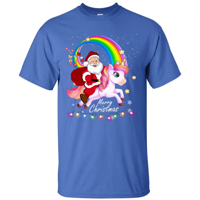 Christmas Santa Riding Unicorn Xmas Funny Gift Cute Gift Tall T-Shirt