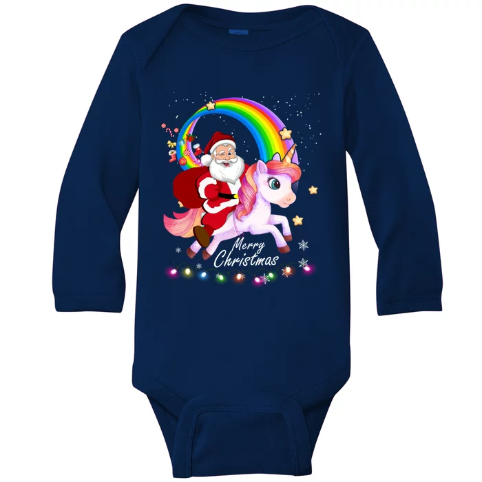 Christmas Santa Riding Unicorn Xmas Funny Gift Cute Gift Baby Long Sleeve Bodysuit