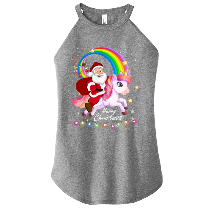 Christmas Santa Riding Unicorn Xmas Funny Gift Cute Gift Women’s Perfect Tri Rocker Tank