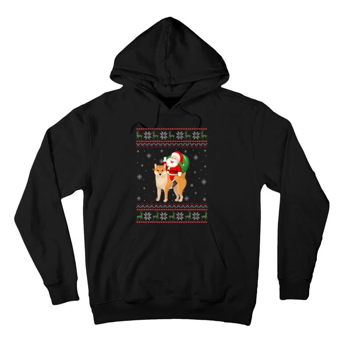 Christmas Santa Riding Shiba Inu Dog Funny Ugly Xmas Sweater Tall Hoodie