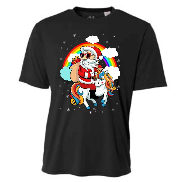 Christmas Santa Riding Unicorn Xmas Rainbow Great Gift Cooling Performance Crew T-Shirt