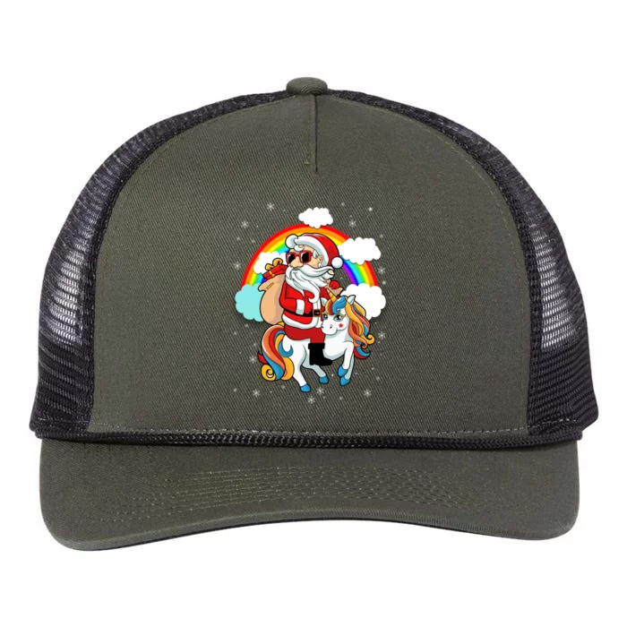 Christmas Santa Riding Unicorn Xmas Rainbow Great Gift Retro Rope Trucker Hat Cap