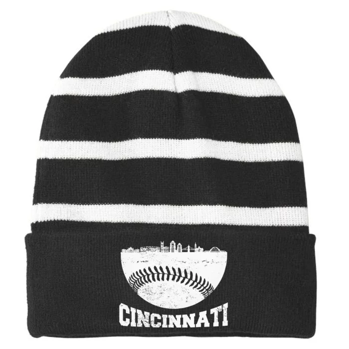 Cincinnati Skyline Retro Cincinnati Baseball Vintage Striped Beanie with Solid Band