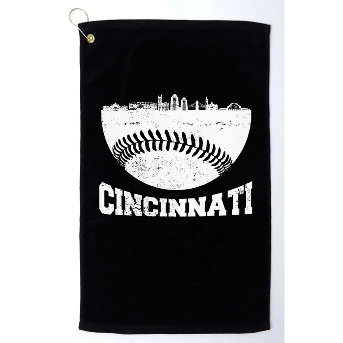 Cincinnati Skyline Retro Cincinnati Baseball Vintage Platinum Collection Golf Towel