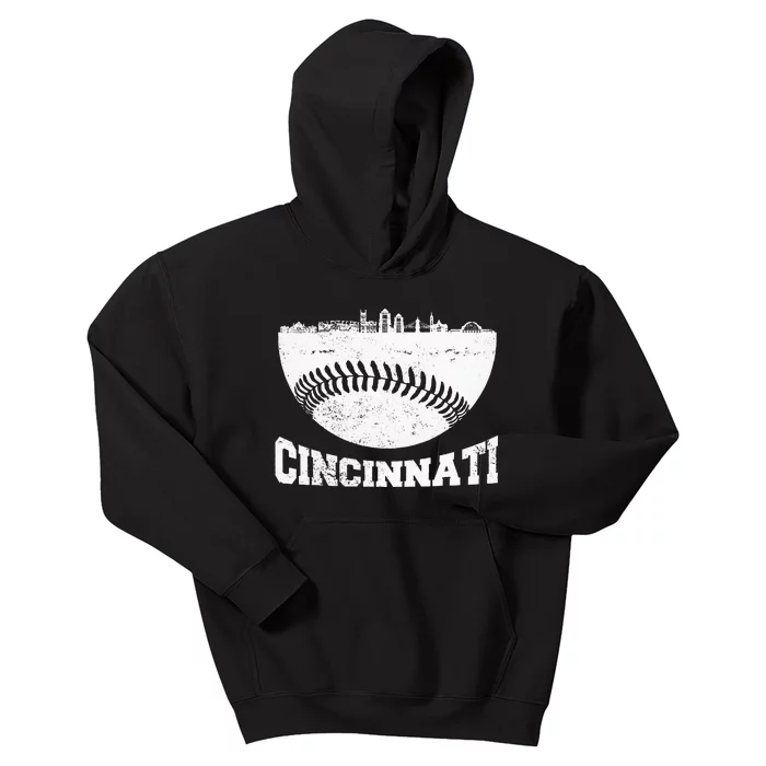 Cincinnati Skyline Retro Cincinnati Baseball Vintage Kids Hoodie