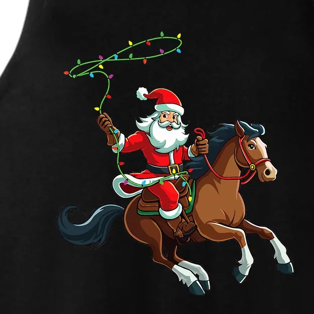 Cowboy Santa Riding A Horse Christmas Funny Ladies Tri-Blend Wicking Tank