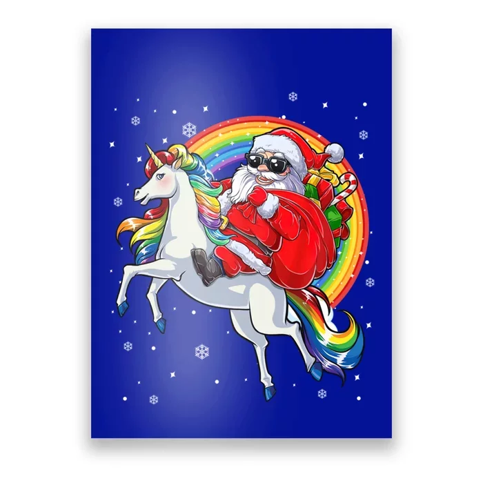 Christmas Santa Riding Unicorn Xmas Gift Meaningful Gift Poster