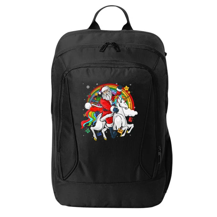 Christmas Santa Riding Unicorn Xmas Women Rainbow City Backpack