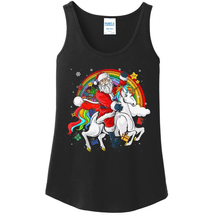 Christmas Santa Riding Unicorn Xmas Women Rainbow Ladies Essential Tank