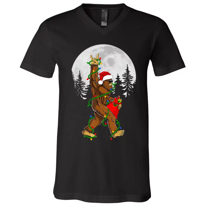 Christmas Sasquatch Rock Roll Carrying Bag Gifts Bigfoot V-Neck T-Shirt