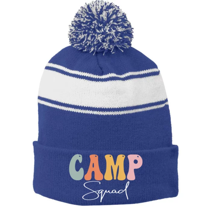 Camp Squad Retro Groovy Vintage Happy First Day Of School Gift Stripe Pom Pom Beanie