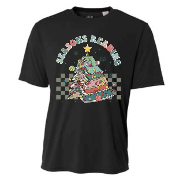 Christmas Seasons Reading Retro Book Tree Lights Xmas Reader Cool Gift Cooling Performance Crew T-Shirt