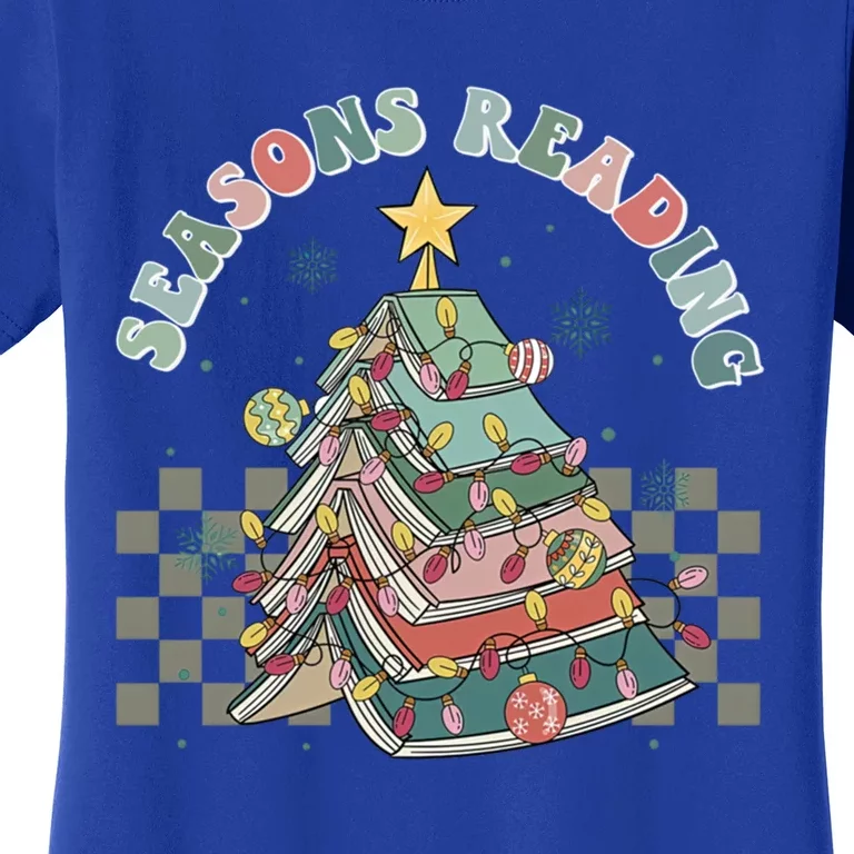 Christmas Seasons Reading Retro Book Tree Lights Xmas Reader Cool Gift Women's T-Shirt