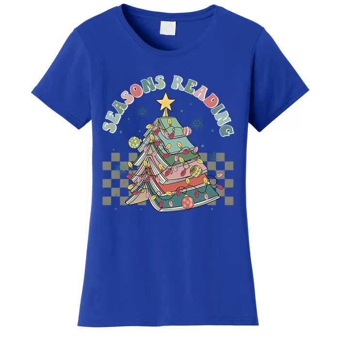 Christmas Seasons Reading Retro Book Tree Lights Xmas Reader Cool Gift Women's T-Shirt