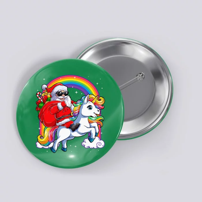 Christmas Santa Riding Unicorn Xmas Women Rainbow Short Sleeve Button