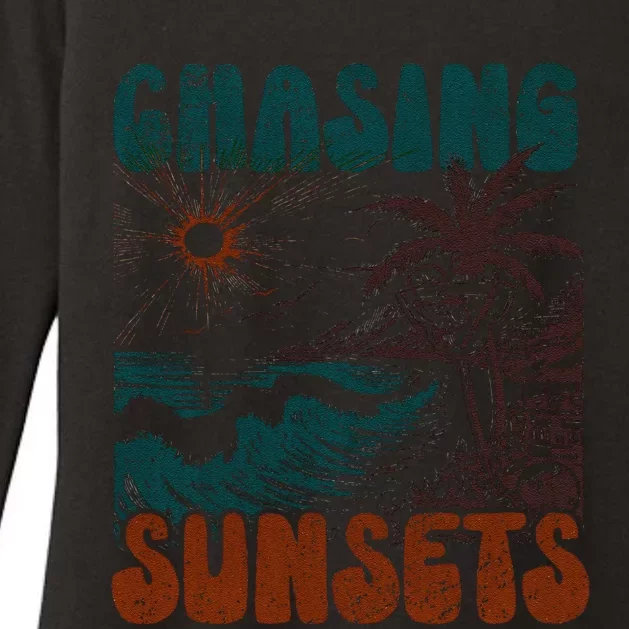 Chasing Sunsets Retro Summer Sublimation Womens CVC Long Sleeve Shirt