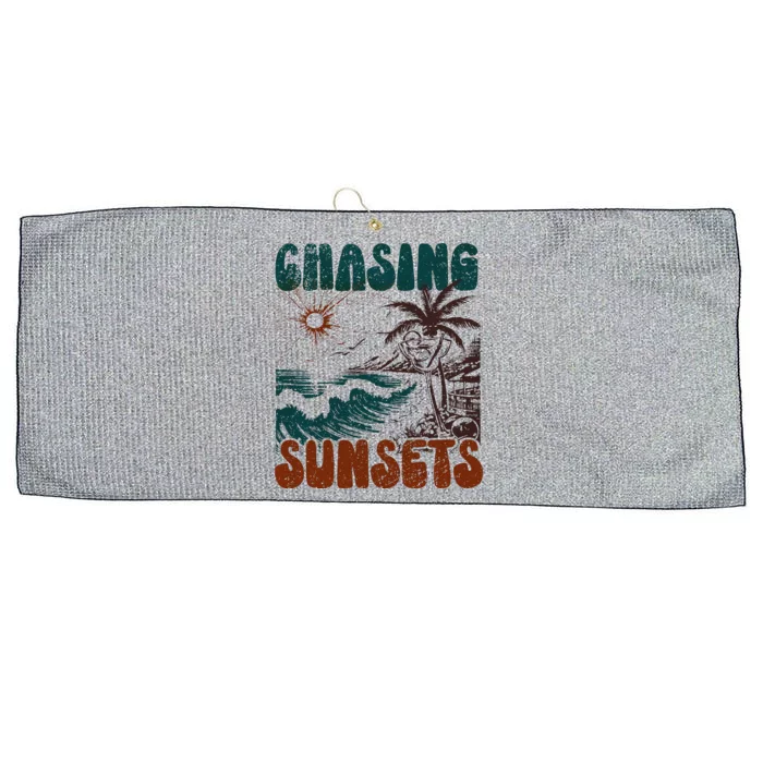 Chasing Sunsets Retro Summer Sublimation Large Microfiber Waffle Golf Towel