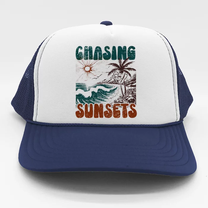 Chasing Sunsets Retro Summer Sublimation Trucker Hat