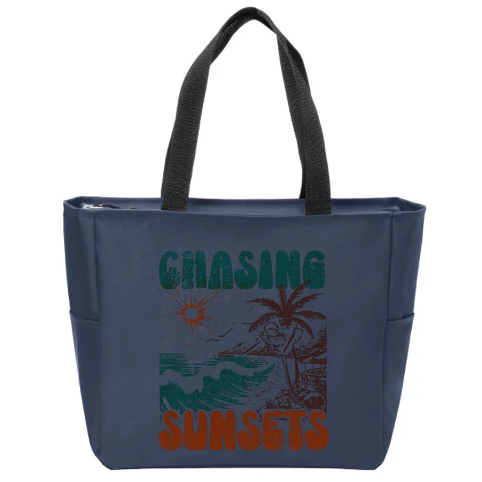 Chasing Sunsets Retro Summer Sublimation Zip Tote Bag