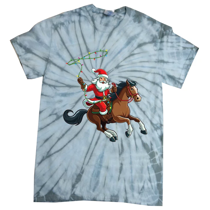 Cowboy Santa Riding A Horse Christmas Funny Tie-Dye T-Shirt