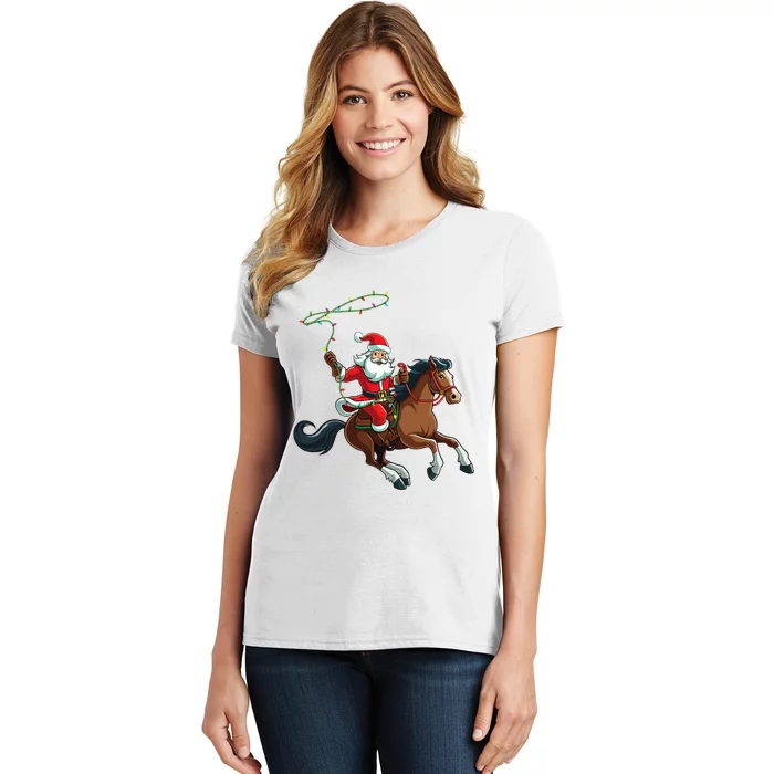 Cowboy Santa Riding A Horse Christmas Funny Women's T-Shirt