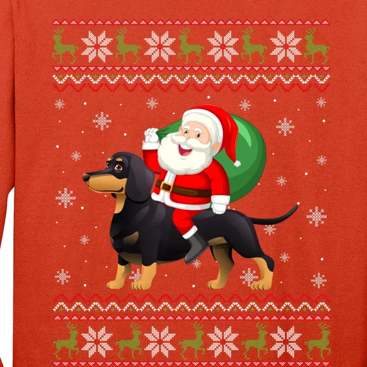 Christmas Santa Riding Dachshund Dog Funny Ugly Xmas Tall Long Sleeve T-Shirt