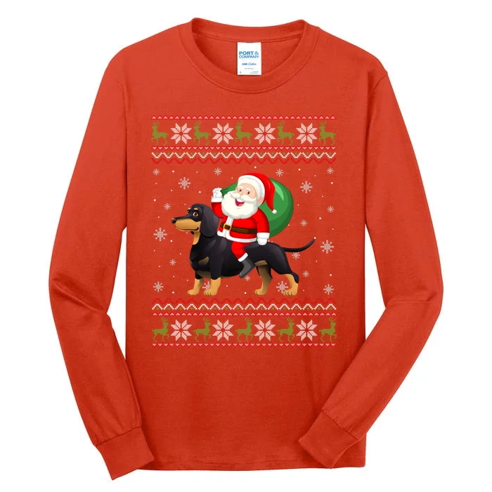 Christmas Santa Riding Dachshund Dog Funny Ugly Xmas Tall Long Sleeve T-Shirt