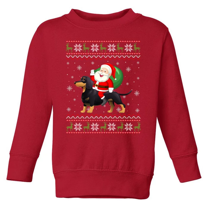 Christmas Santa Riding Dachshund Dog Funny Ugly Xmas Toddler Sweatshirt