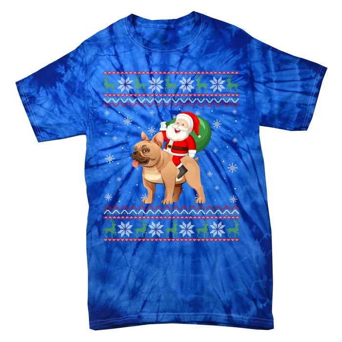 Christmas Santa Riding French Bulldog Ugly Xmas Sweater Gift Tie-Dye T-Shirt