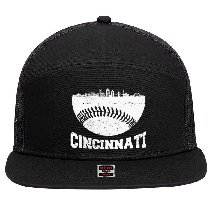 Cincinnati Skyline Retro Cincinnati Baseball Vintage 7 Panel Mesh Trucker Snapback Hat