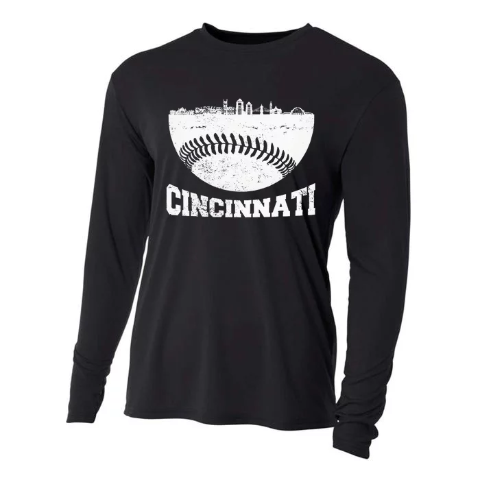 Cincinnati Skyline Retro Cincinnati Baseball Vintage Cooling Performance Long Sleeve Crew