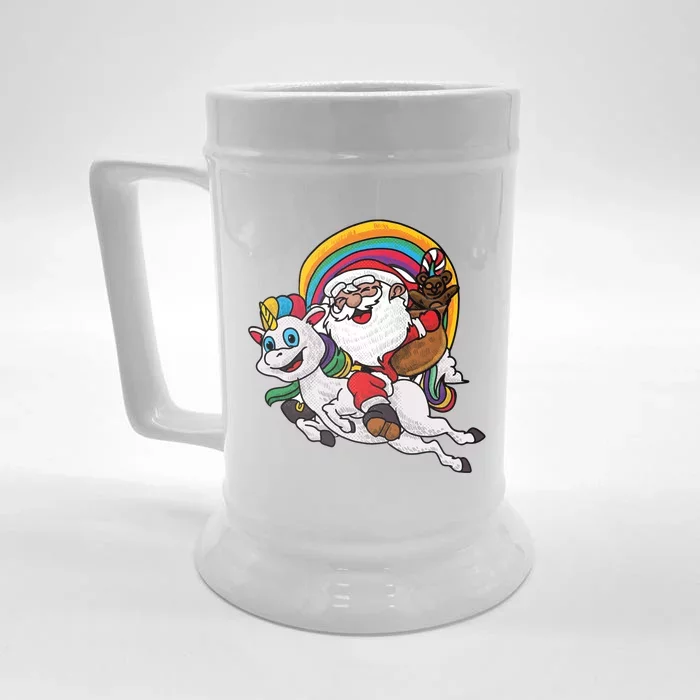 Christmas Santa Riding Unicorn Funny Xmas Funny Gift Great Gift Front & Back Beer Stein