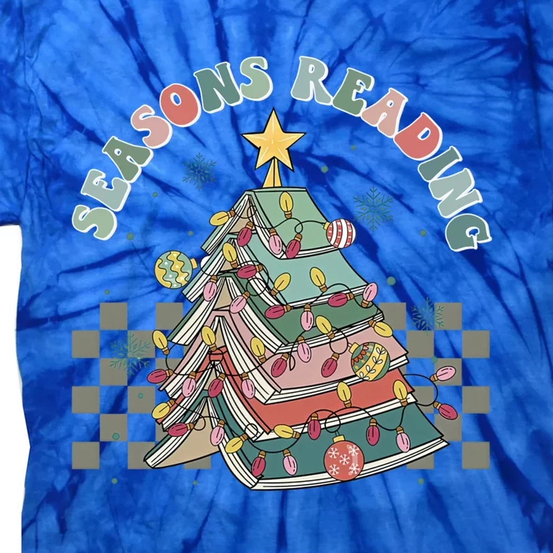 Christmas Seasons Reading Retro Book Tree Lights Xmas Reader Gift Tie-Dye T-Shirt