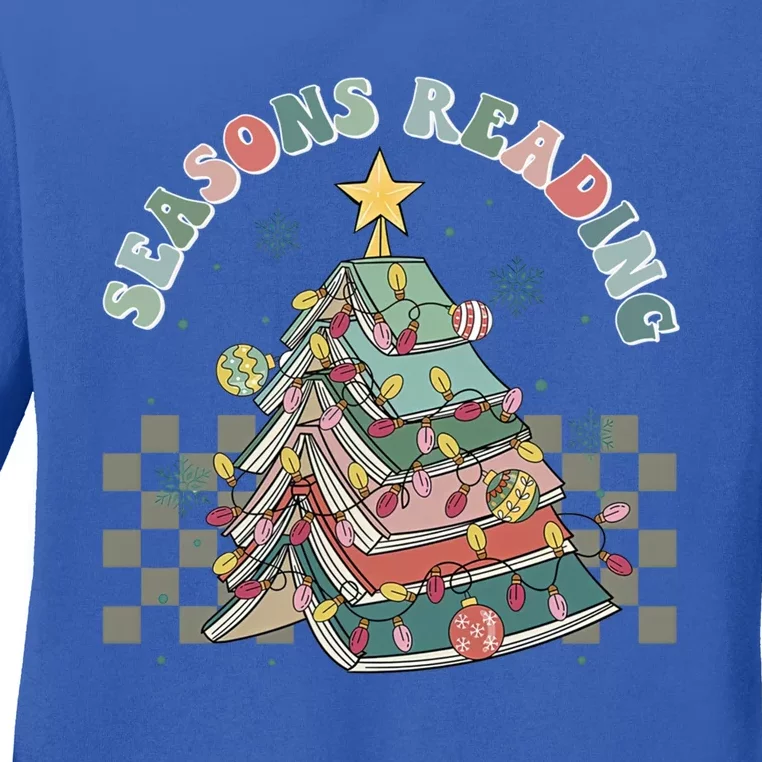 Christmas Seasons Reading Retro Book Tree Lights Xmas Reader Gift Ladies Long Sleeve Shirt