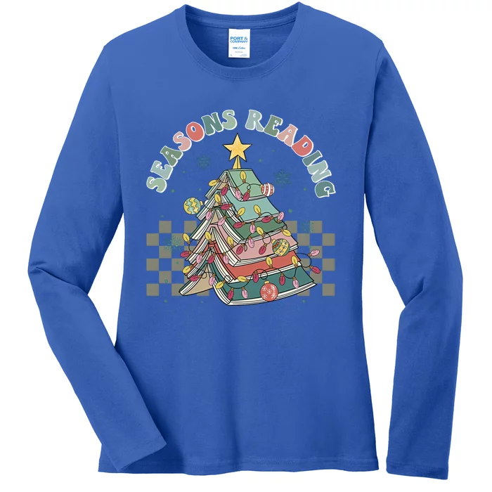 Christmas Seasons Reading Retro Book Tree Lights Xmas Reader Gift Ladies Long Sleeve Shirt