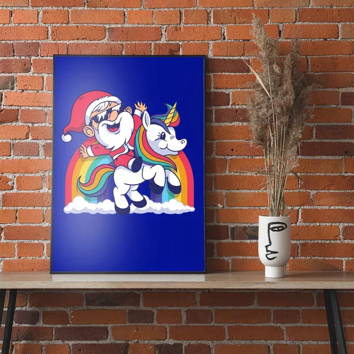 Christmas Santa Riding Unicorn Merry Xmas Gift Poster