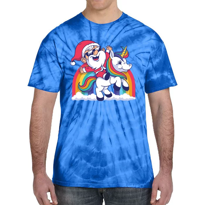 Christmas Santa Riding Unicorn Merry Xmas Gift Tie-Dye T-Shirt