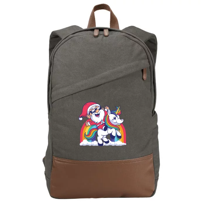 Christmas Santa Riding Unicorn Merry Xmas Gift Cotton Canvas Backpack