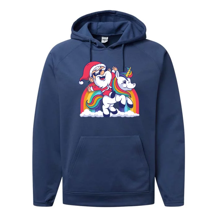 Christmas Santa Riding Unicorn Merry Xmas Gift Performance Fleece Hoodie