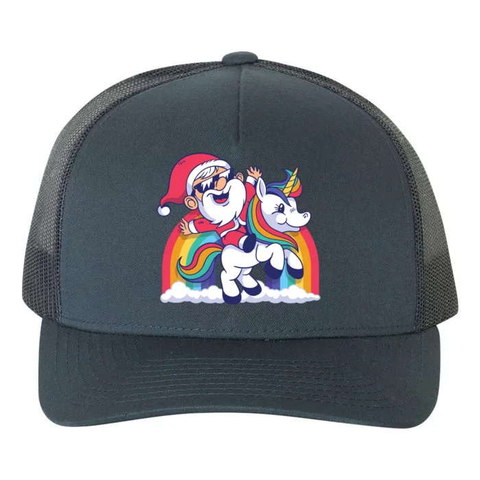 Christmas Santa Riding Unicorn Merry Xmas Gift Yupoong Adult 5-Panel Trucker Hat