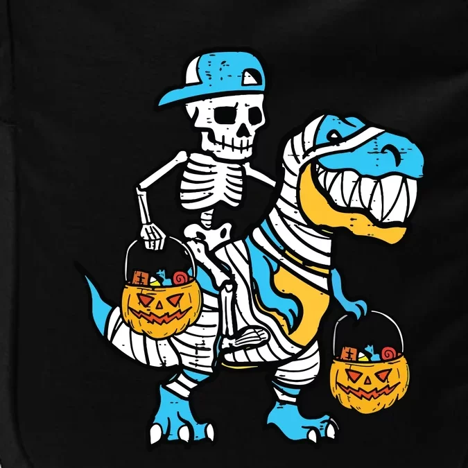 Cool Skeleton Riding Mummy Dino T Rex Halloween Boy Kids Impact Tech Backpack