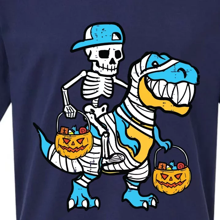 Cool Skeleton Riding Mummy Dino T Rex Halloween Boy Kids Sueded Cloud Jersey T-Shirt