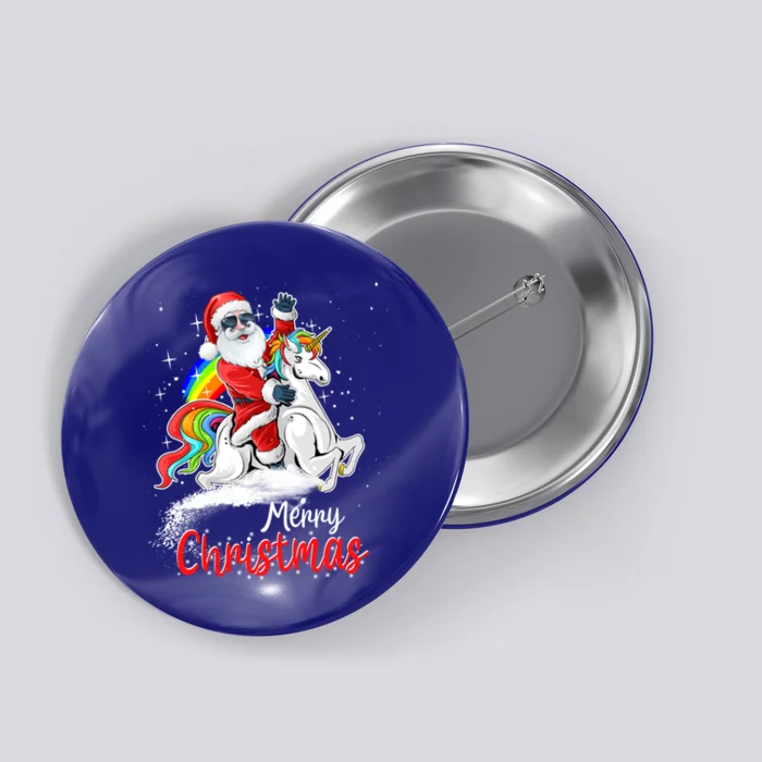 Christmas Santa Riding Unicorn Xmas Rainbow Funny Gift Button