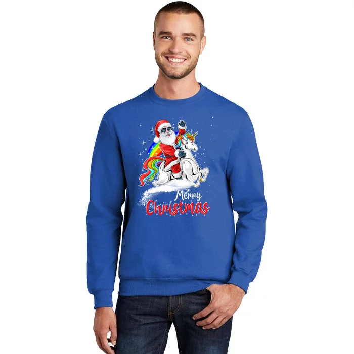 Christmas Santa Riding Unicorn Xmas Rainbow Funny Gift Tall Sweatshirt